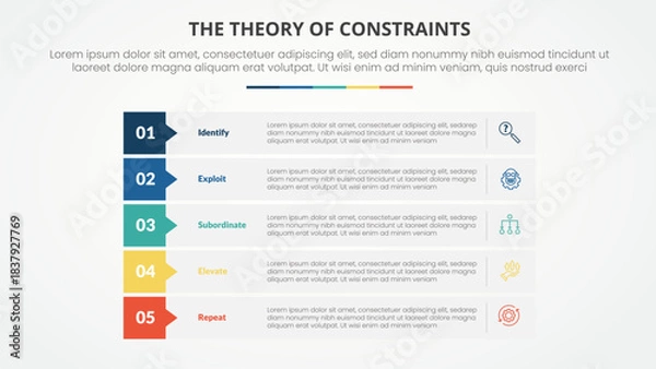 Fototapeta TOC theory of constraints infographic concept for slide presentation with rectangle stack callout badge header with 4 point list with flat style