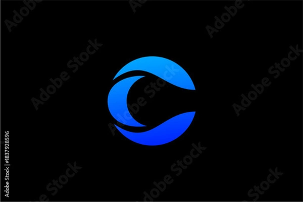 Fototapeta Abstract Blue Circular Logo Design with Dynamic Wave Elements.
