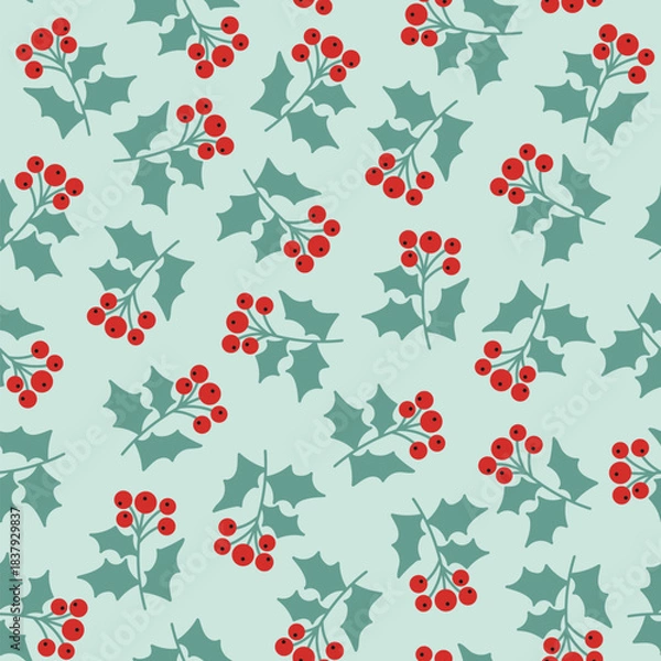 Obraz Holly Berry seamless vector pattern