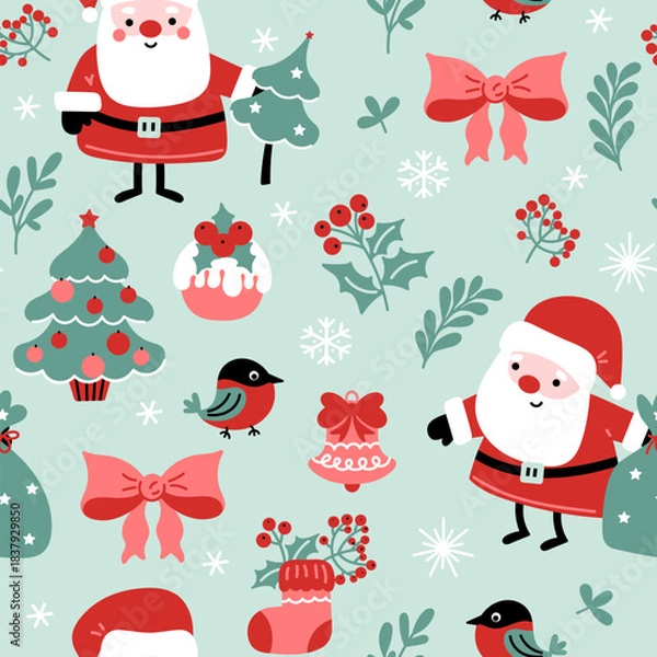 Obraz Seamless pattern with Christmas decor