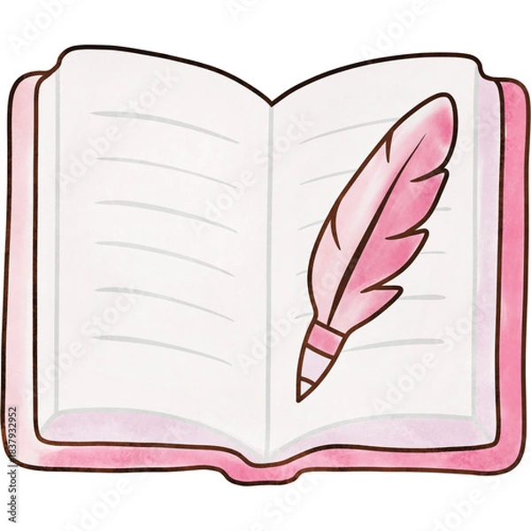 Obraz An Open Notebook with Pink Feather Pen