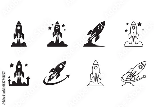 Obraz Rocket icon set. business start up symbol. rocket launching sign. vector silhouette