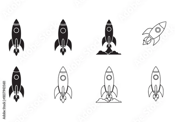 Obraz Rocket icon set. business start up symbol. rocket launching sign. vector silhouette