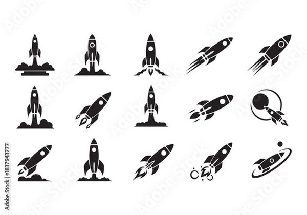 Obraz Rocket icon set. business start up symbol. rocket launching sign. vector silhouette