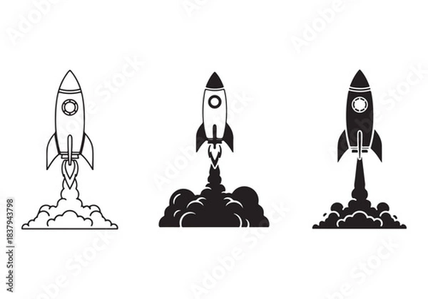 Obraz Rocket icon set. business start up symbol. rocket launching sign. vector silhouette