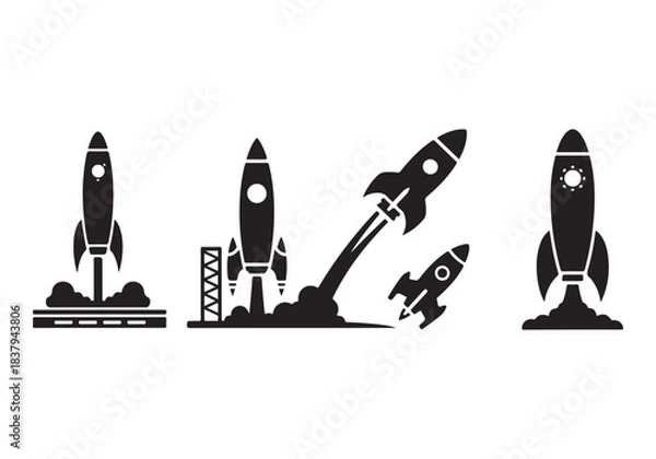 Obraz Rocket icon set. business start up symbol. rocket launching sign. vector silhouette