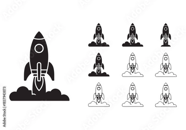 Obraz Rocket icon set. business start up symbol. rocket launching sign. vector silhouette