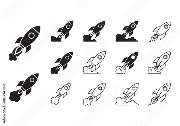 Obraz Rocket icon set. business start up symbol. rocket launching sign. vector silhouette
