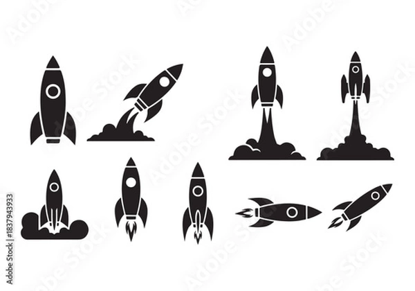 Obraz Rocket icon set. business start up symbol. rocket launching sign. vector silhouette