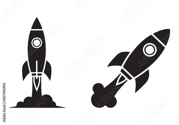 Obraz Rocket icon set. business start up symbol. rocket launching sign. vector silhouette