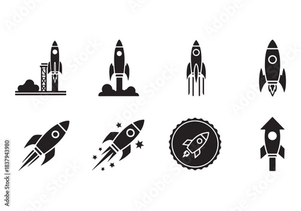 Obraz Rocket icon set. business start up symbol. rocket launching sign. vector silhouette