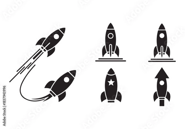 Obraz Rocket icon set. business start up symbol. rocket launching sign. vector silhouette