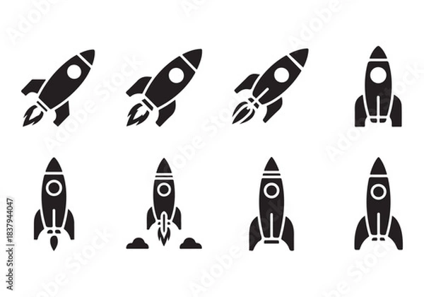 Obraz Rocket icon set. business start up symbol. rocket launching sign. vector silhouette