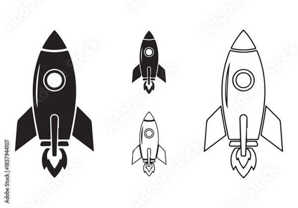 Obraz Rocket icon set. business start up symbol. rocket launching sign. vector silhouette