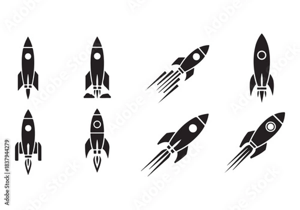 Obraz Rocket icon set. business start up symbol. rocket launching sign. vector silhouette