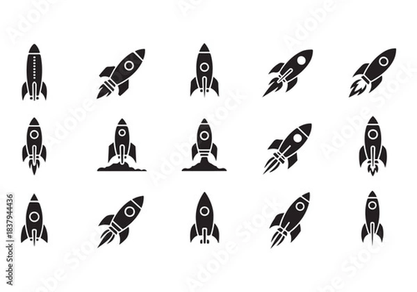 Obraz Rocket icon set. business start up symbol. rocket launching sign. vector silhouette