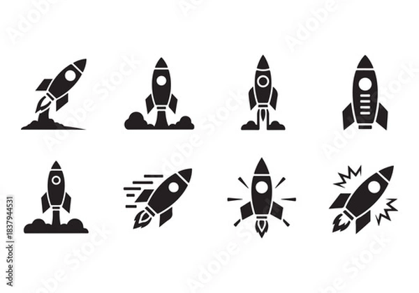 Obraz Rocket icon set. business start up symbol. rocket launching sign. vector silhouette