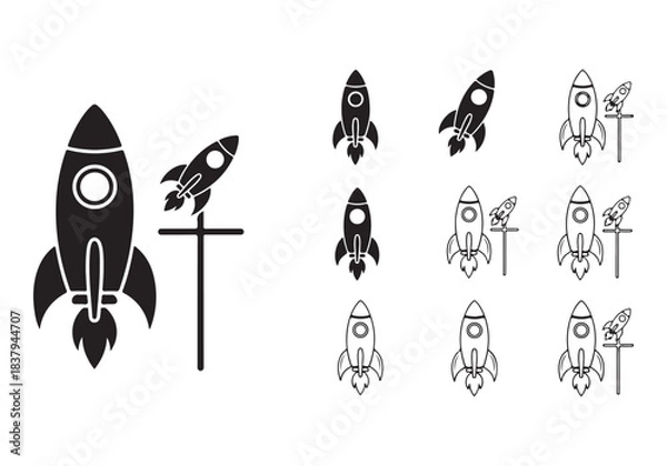 Obraz Rocket icon set. business start up symbol. rocket launching sign. vector silhouette