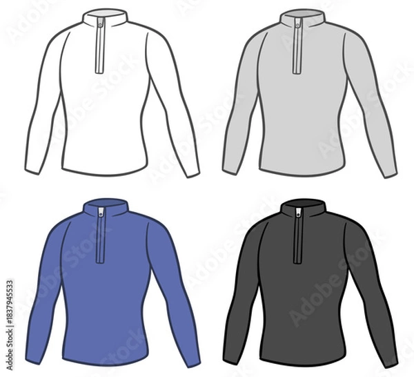 Obraz 長袖Tシャツ、ハーフジップ、メンズ用