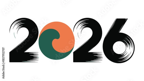 Fototapeta 2026: A visual representation of the year 2026, rendered with an artistic flair. The design features bold, sweeping brushstrokes that give a dynamic, modern feel to the numerals.