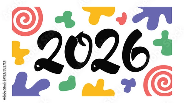 Fototapeta The year 2026: A vibrant and modern design with the year 2026, accented by an array of colorful, abstract shapes. The design exudes a sense of forward-thinking and optimism.