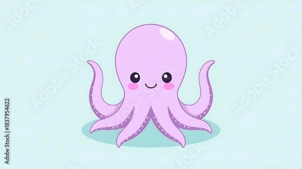 Fototapeta Cute pink baby octopus vector illustration character design with a flying dove heart symbol pattern