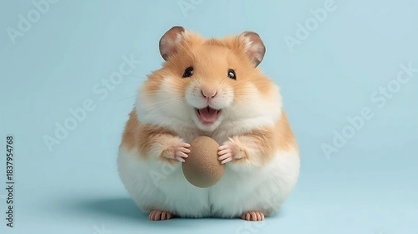 Fototapeta A cute, fluffy, yellow little newborn chick and a small white egg isolated on a farm background with a beak and feather
