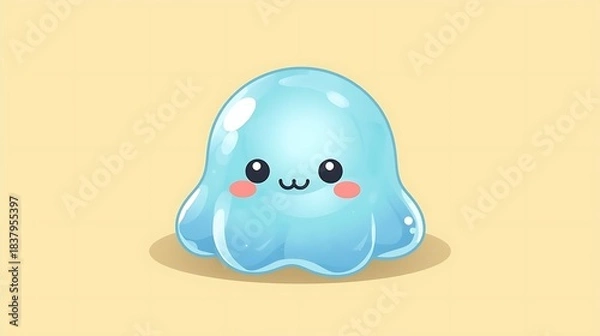 Fototapeta Blue plastic cartoon duck toy with a smiling face and big eyes, a vector illustration for a baby or child