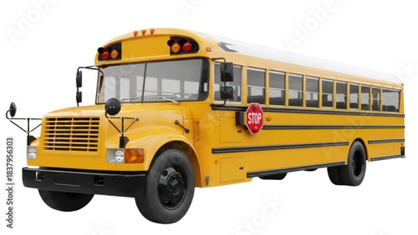 Fototapeta Isolated yellow school bus on a neutral backdrop for educational materials and transportation visuals
