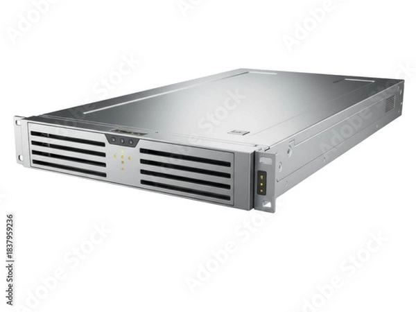 Fototapeta Isolated compact server rack unit for computer datacenter in perspective view, IT equipment