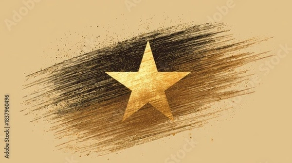Obraz Golden Star on Beige Background with Artistic Brush Stroke Treatment for Celebratory and Award Themes in Design and Creative Projects