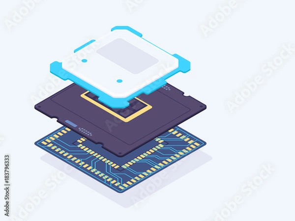 Fototapeta Isometric computer processor. Processor layers. CPU vector illustration