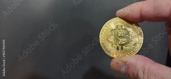 Obraz Mano mostrando monedas de Bitcoin
