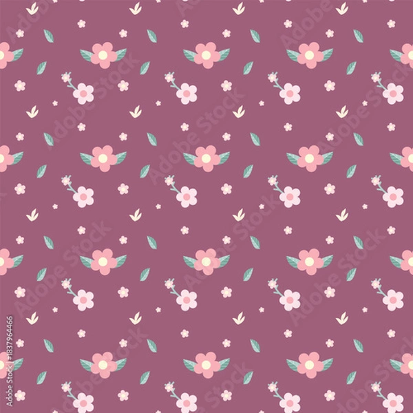 Obraz Cute kawaii sweet floral seamless pattern background
