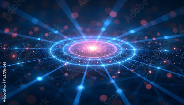 Obraz Big data technology data science analysis artificial intelligence generative AI deep learning machine learning algorithm neural flow network analytics innovation abstract futuristic digital system wit