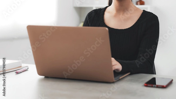 Obraz ノートパソコンを使って作業する女性