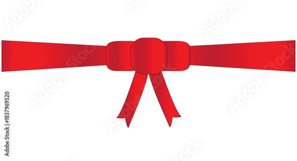 Fototapeta Elegant Red Christmas Ribbon and Bow Horizontal Banner or Page Border Vector
