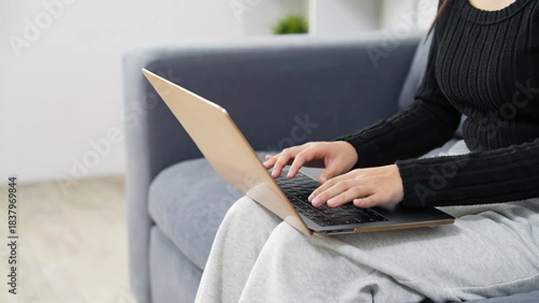 Obraz 部屋でノートパソコンを使う女性