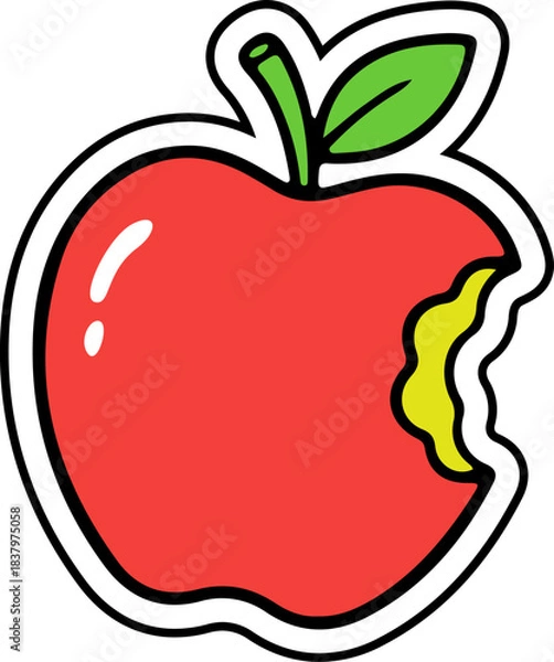Obraz Playful Cartoon Bitten Apple Fruit Icon Design
