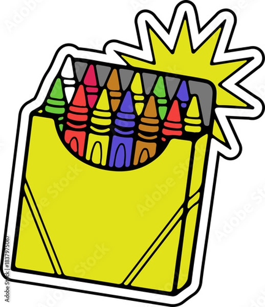 Obraz Colorful Crayon Box with Starburst for Creative Learning