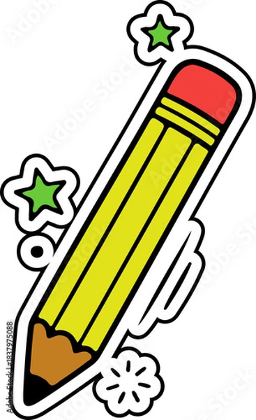 Obraz Cartoon Pencil with Stars and Flower for Creative Education