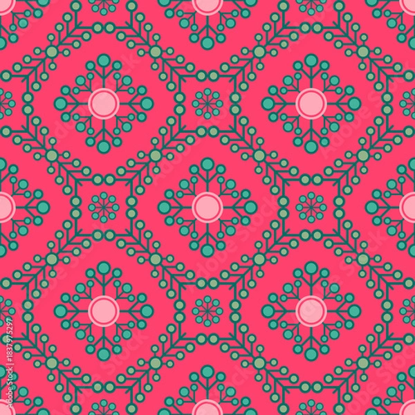 Fototapeta Abstract repeating floral vibrant geometric pattern. Ideal for backgrounds, textiles, or wrapping paper