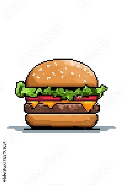 Obraz Pixel art hamburger with cheese and lettuce