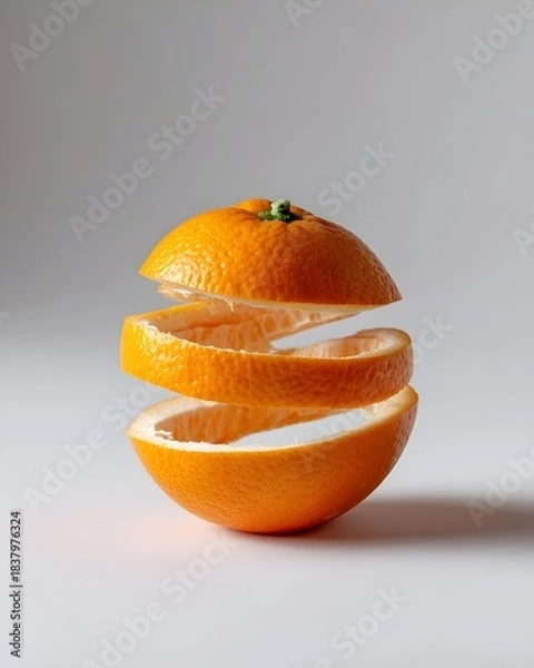 Obraz A peeled orange with its spiral peel suspended above