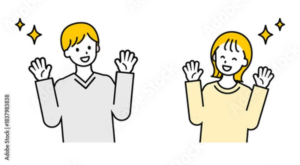 Obraz シンプルな私服の大人の男女_うれしい