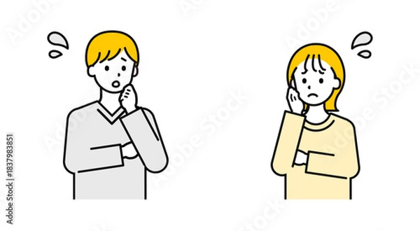 Obraz シンプルな私服の大人の男女_困った