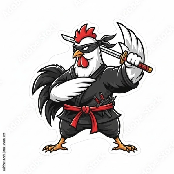 Obraz samurai rooster sticker generative ai 