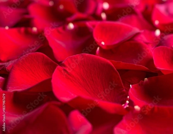 Fototapeta Close-up of layered, vibrantly red petals. Delicate textures and varying depths create a visually rich and romantic aesthetic. Light sparkles