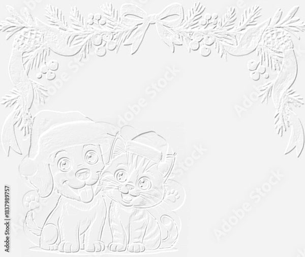 Fototapeta embossed image of cat and dog 