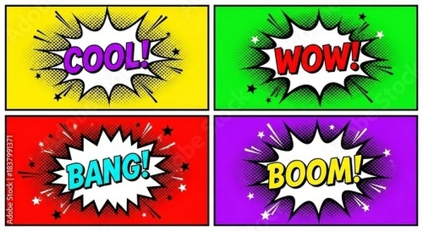 Fototapeta Pop art comic speech bubbles set with expressive words